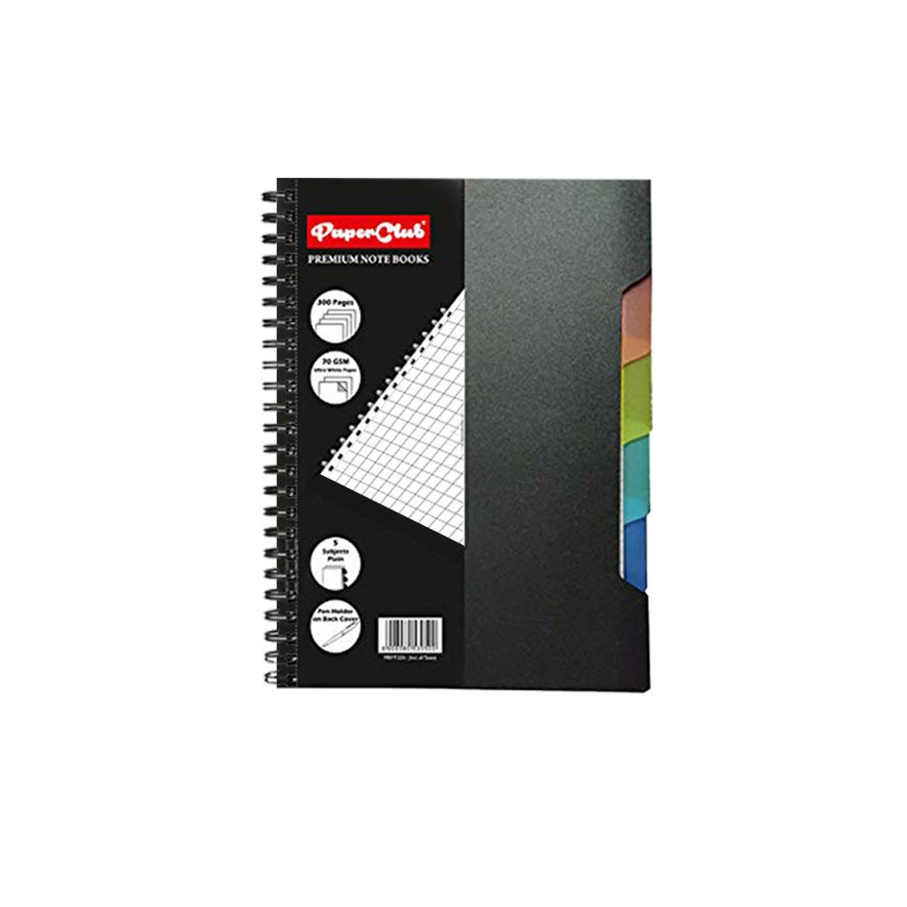PaperClub Black-PP NoteBook (A5 - 5Subject-300Pages) wiro binding notebook | wiro diary for office | New Year Diary  | Non Dated Dairy | wiro diary for journal | wiro Diary A5 300 Pages Notebook | Just in Price 225 Rs.
